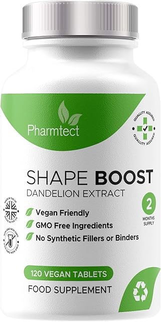 Pharmtect Shape Boost Tablets - Pure Dandelion Root 10:1 Strength Extract Supplements - Cleanse, Detox & Liver Support Formula - 120 Vegan Tablets - 60 Servings U.K. Made