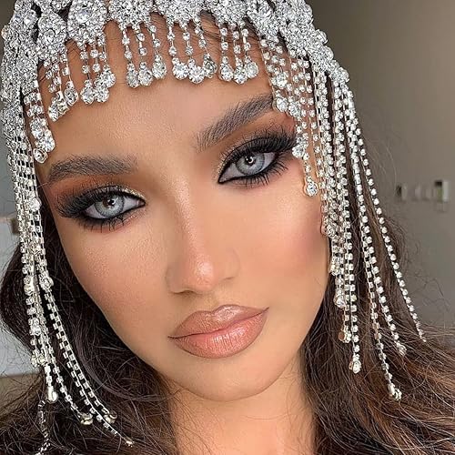 Miniatura 8 de STONEFANS Diadema de boda con diamantes de imitación para mujer, con cadena de cabeza de Gatsby, joyería para mujer, Showgirl de los años 20,