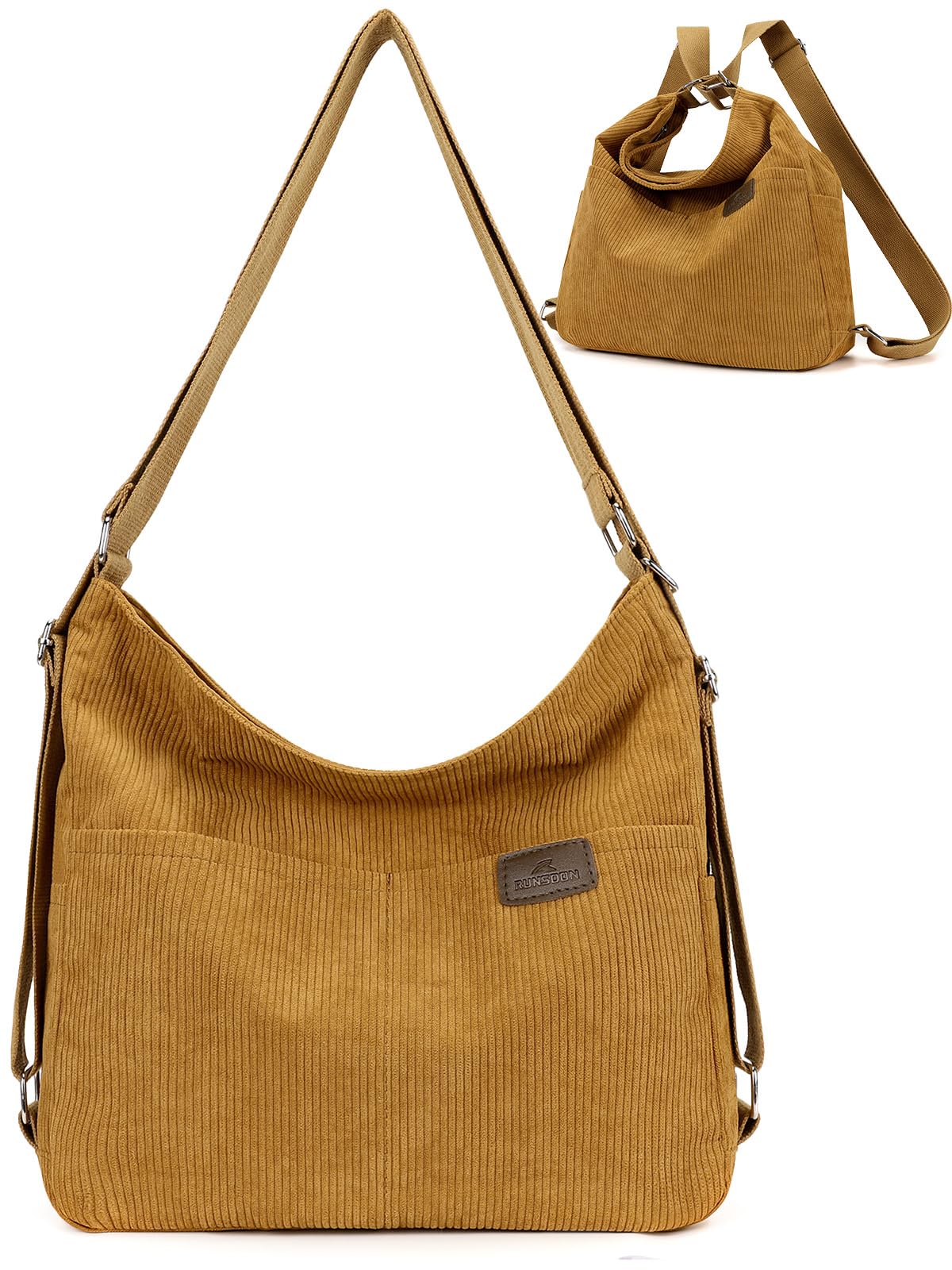 RUNSOON Corduroy Tote Bag for Women Convertible Backpack Purse Crossbody Hobo Shoulder Bag with Multi Pockets Compartments
