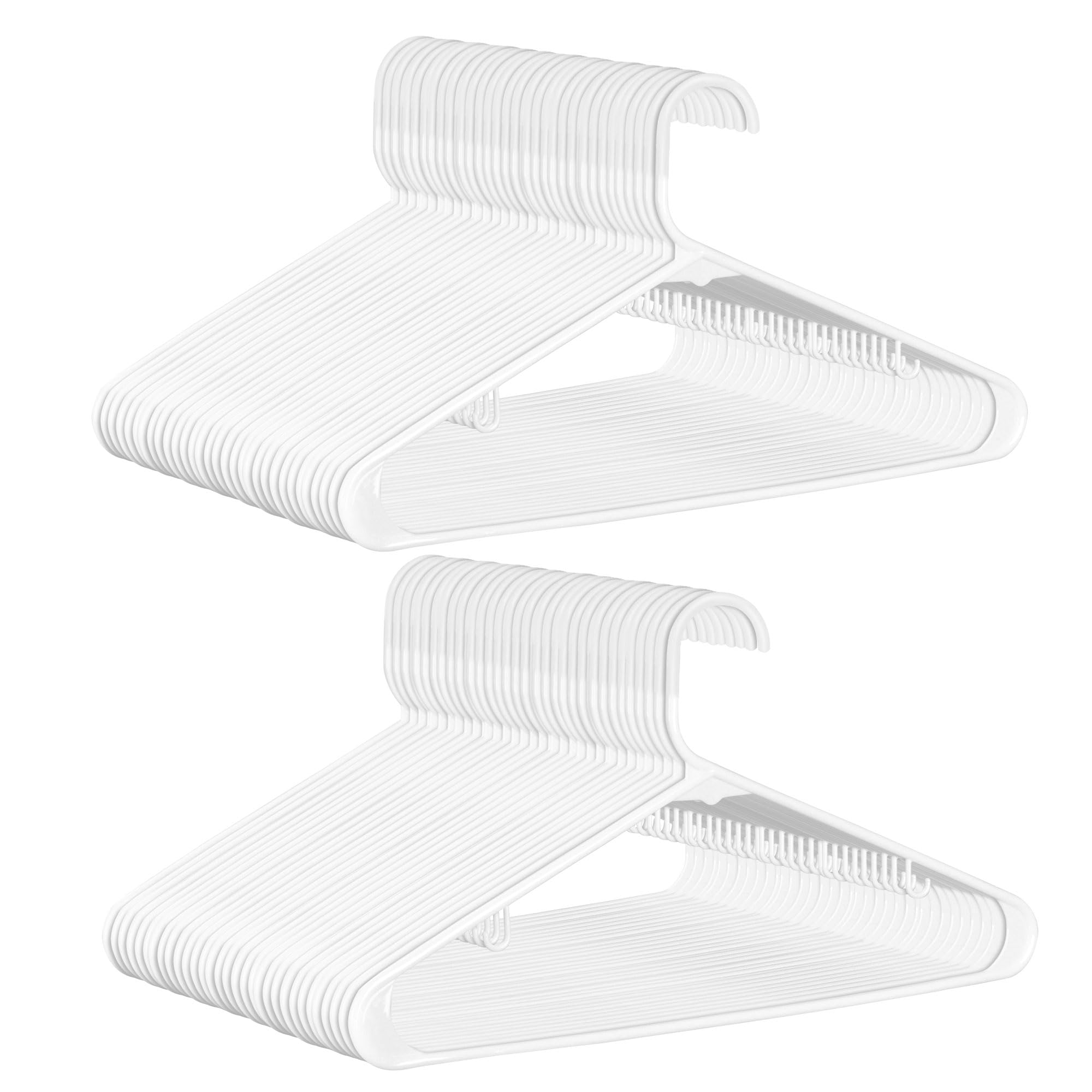 SUPER DEAL Plastic Hangers 100 Pack, Clothes Hangers with Double Hooks for Adults for Coats, Dresses, Shirts, Pants, Lightweight Yet Space Saving, White