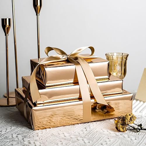 Miniatura 6 de MAYPLUSS Papel de regalo metálico champán, 17 pulgadas x 33 pies, papel de aluminio dorado champán brillante de lujo con brillo metálico, papel de