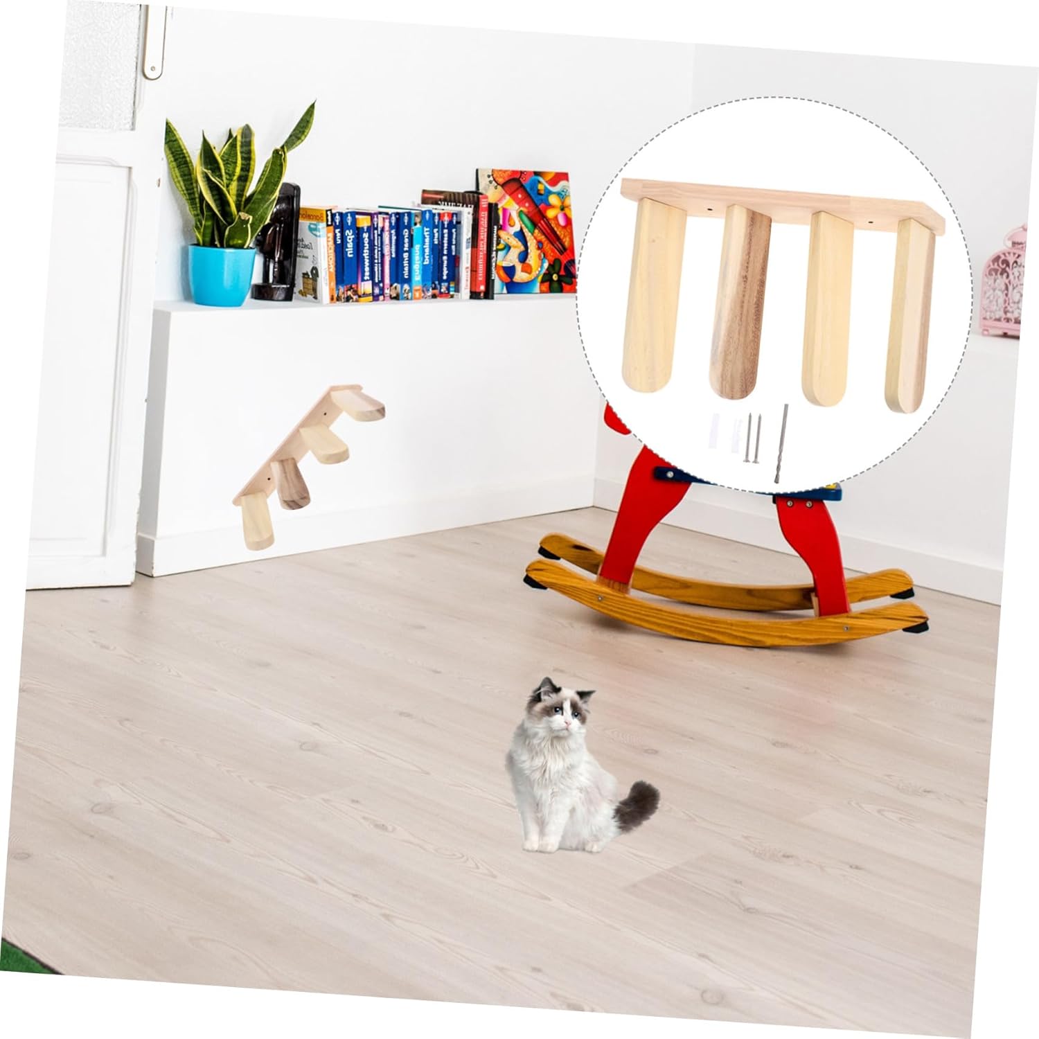 Wall-Mounted Cat Climbing Platform Indoor Cat Wall Steps with Scratching Post Sturdy Wooden Four-Step Ladder for Household Relaxing and Playing