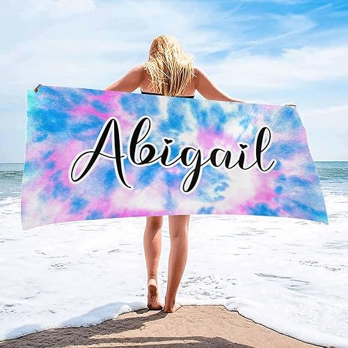 Toallas de playa personalizadas con nombre azul y rosa, toalla de playa de algodón personalizada para niñas, niños y adultos, regalos de verano