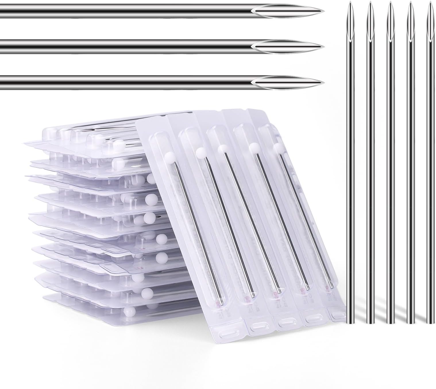 ATOMUS Body Piercing Needles, 14G 16G Stainless Steel Sterile Disposable Ear Nose Navel Nipple Lip Piercing Needles (100pcs 16G)