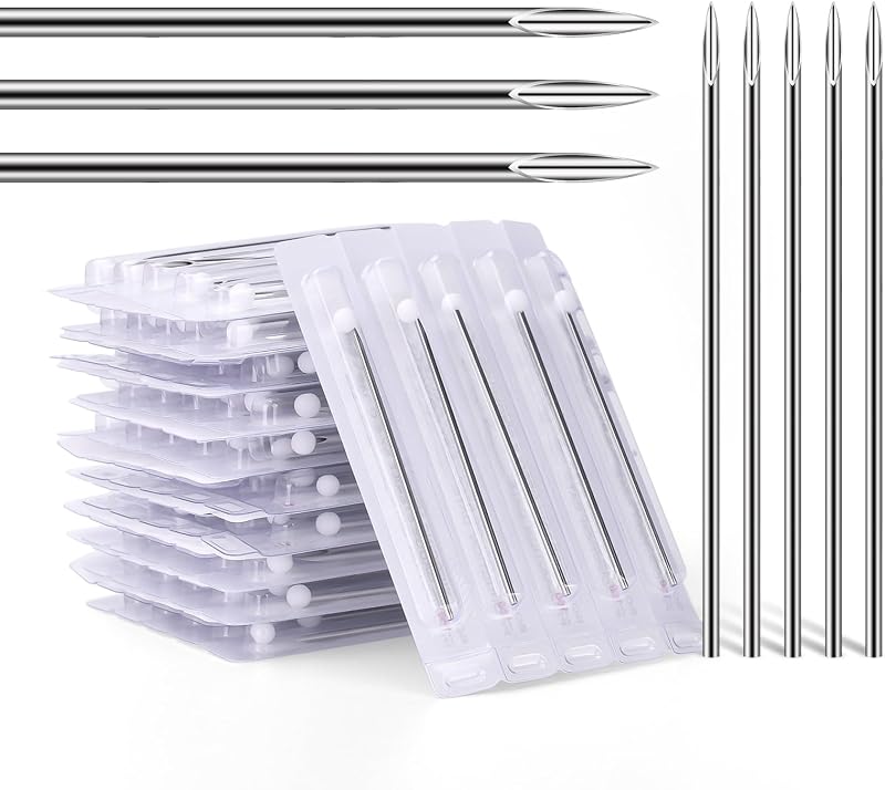Agulhas descartáveis para piercing ATOMUS em aço inoxidável, 14G ou 16G, pacote com 10 ou 100 unidades