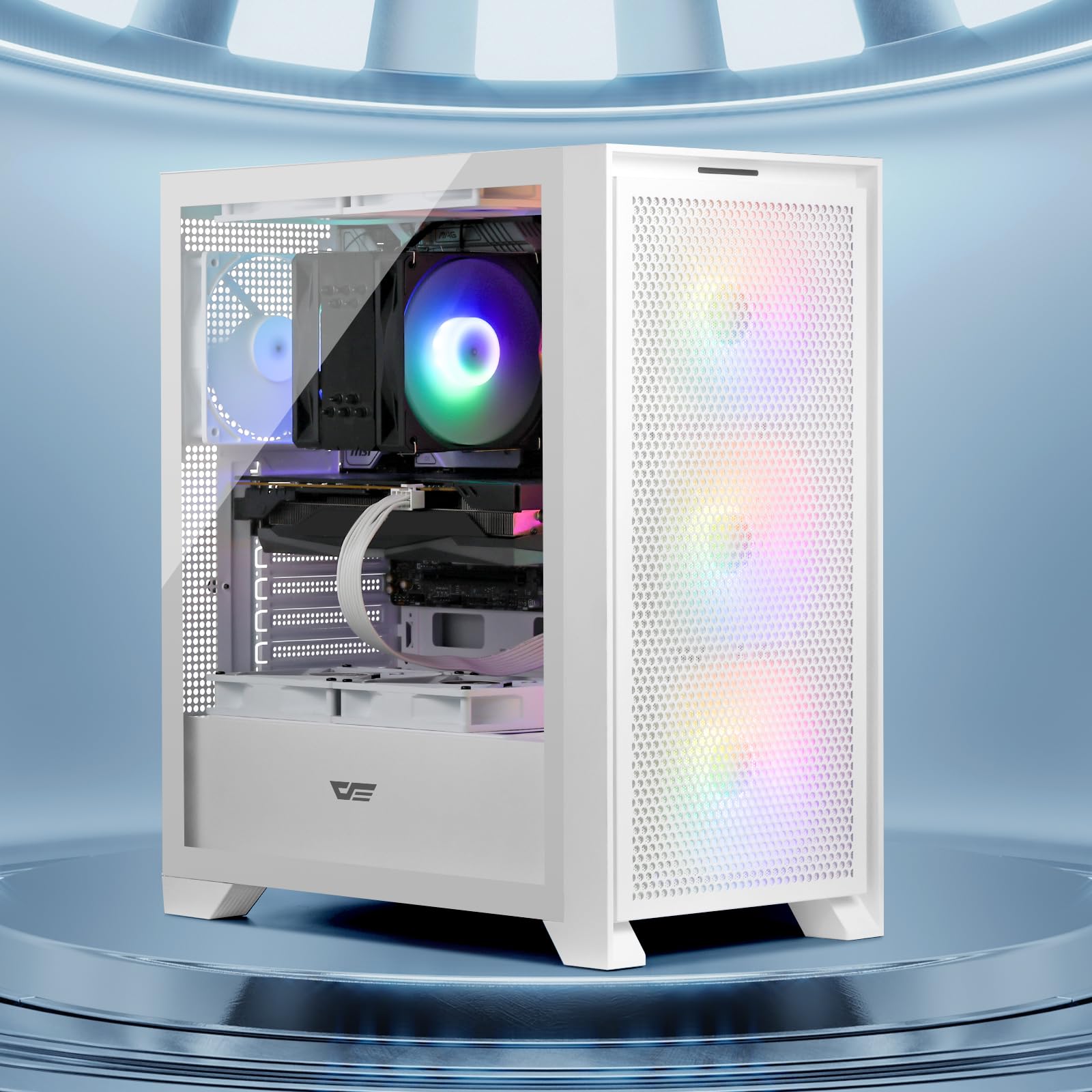 darkFlash Case PC Mid-tower ATX Gaming, 3x120mm Ventole RGB Fisse Preinstallate, Pannello Frontale Rete Grande Rimovibile, USB 3.0, Pannello Laterale Vetro Temperato, Case Flusso D'aria, Bianco(DRX70)