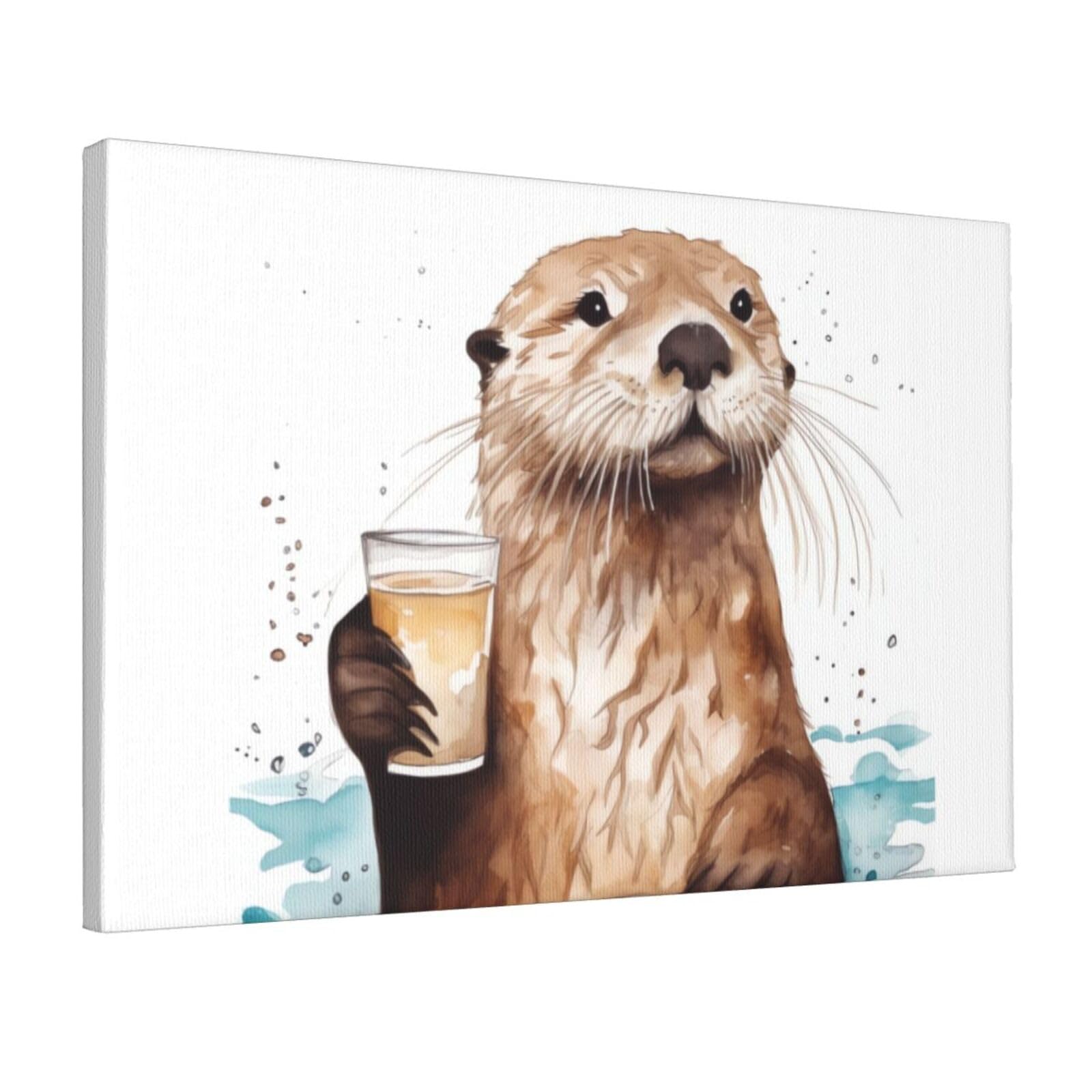 KLOPH Sea Otter Canvas Wall Art for Living Room 12"x18" Modern Artwork Painting for Bathroom Hanging Canvas Prints Aesthetic Wallart for Bedroom Kitchen Office Wall Decor