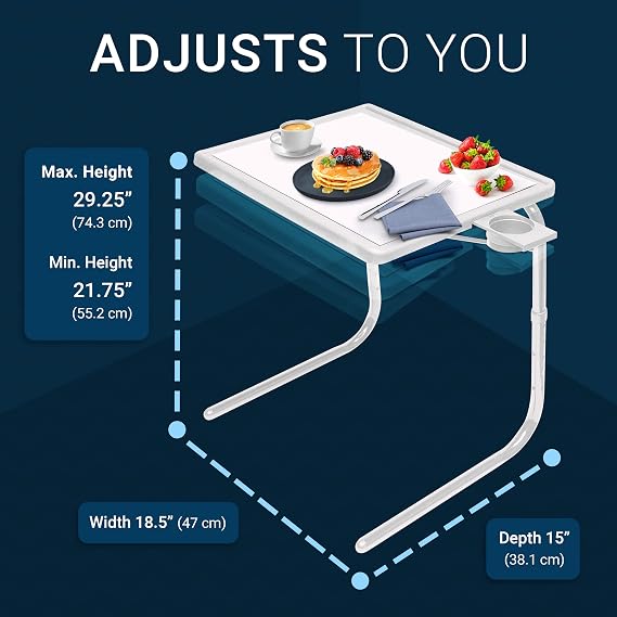 Table-Mate TV Tray Table | Portable Desk Folding Dinner Tray, Couch Table Trays for Eating Snack Food, Portable Laptop Desk, Bed Trays for Eating | Adjustable TV Trays with 3 Angles and Cup Holder