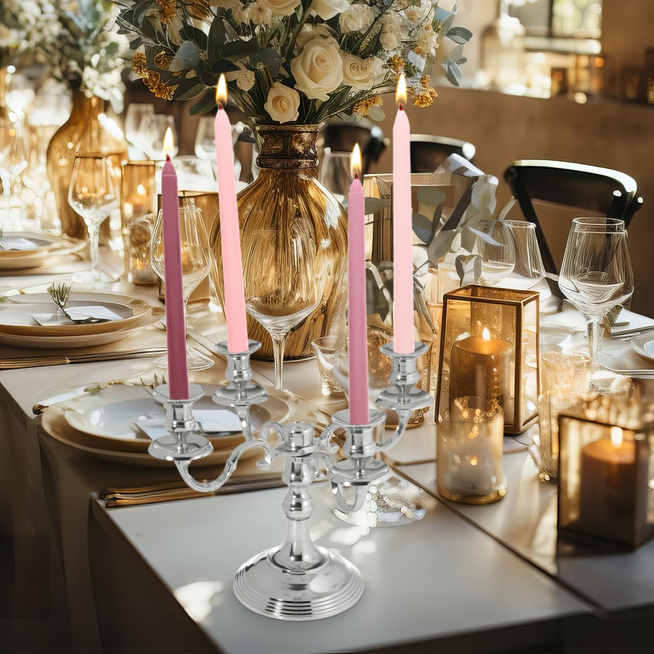 TENDYCOCO Romantic Pink Taper Candles, 4 Pack Smokeless Dripless Long Rod Candles for Home Decor, Weddings, Parties, Candlelit Dinners, 9.84 Inch
