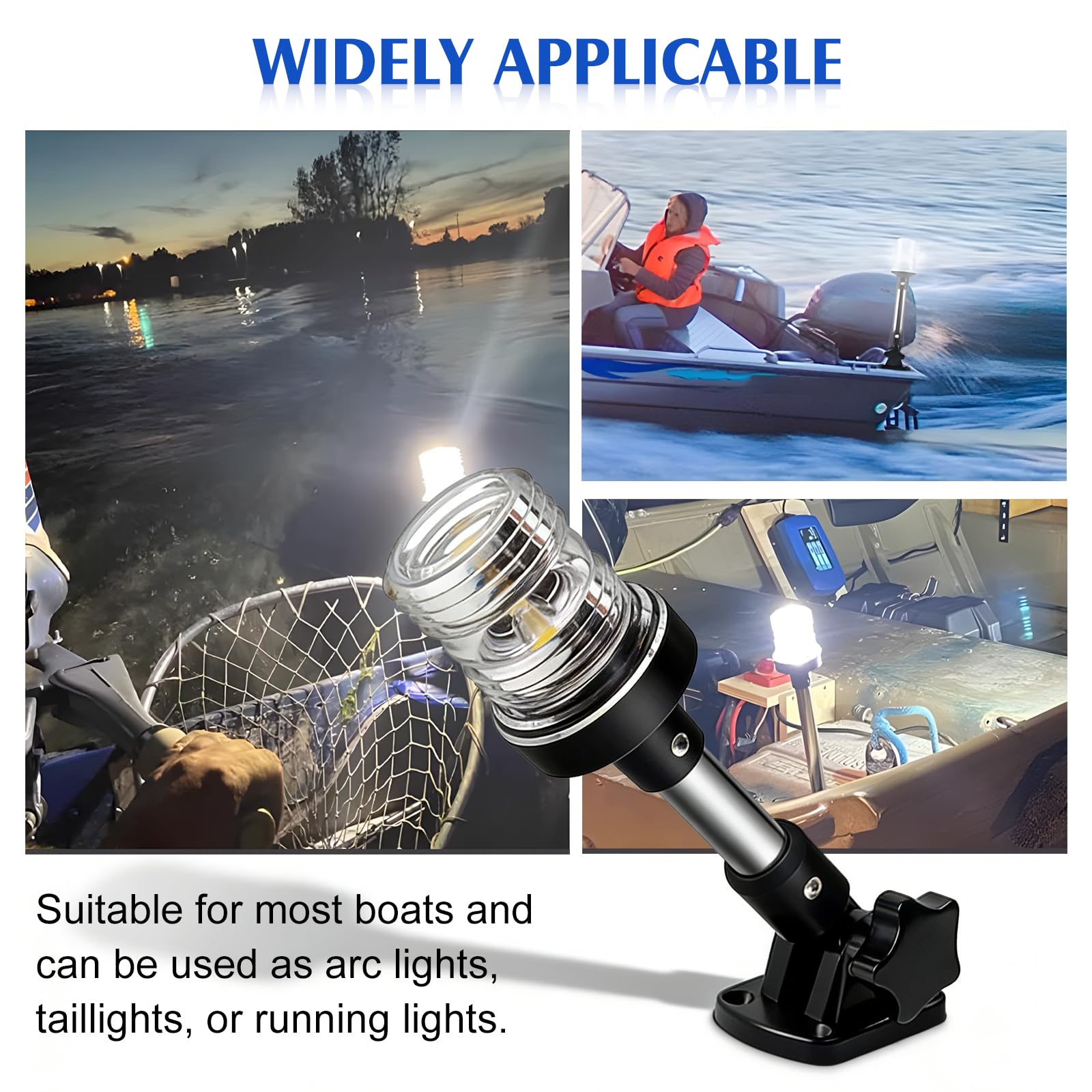 Luce di ancoraggio, luce di navigazione da 15 cm, impermeabile IP67 a 360°, luce di ancoraggio per barche, rotazione a 180°, 12V~24V, luce di navigazione a LED per barche marine, luce di ancoraggio a