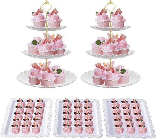 Juego de 5 piezas de soporte para cupcakes y bandeja de postre de frutas para boda, hogar, cumpleaños, fiesta de té