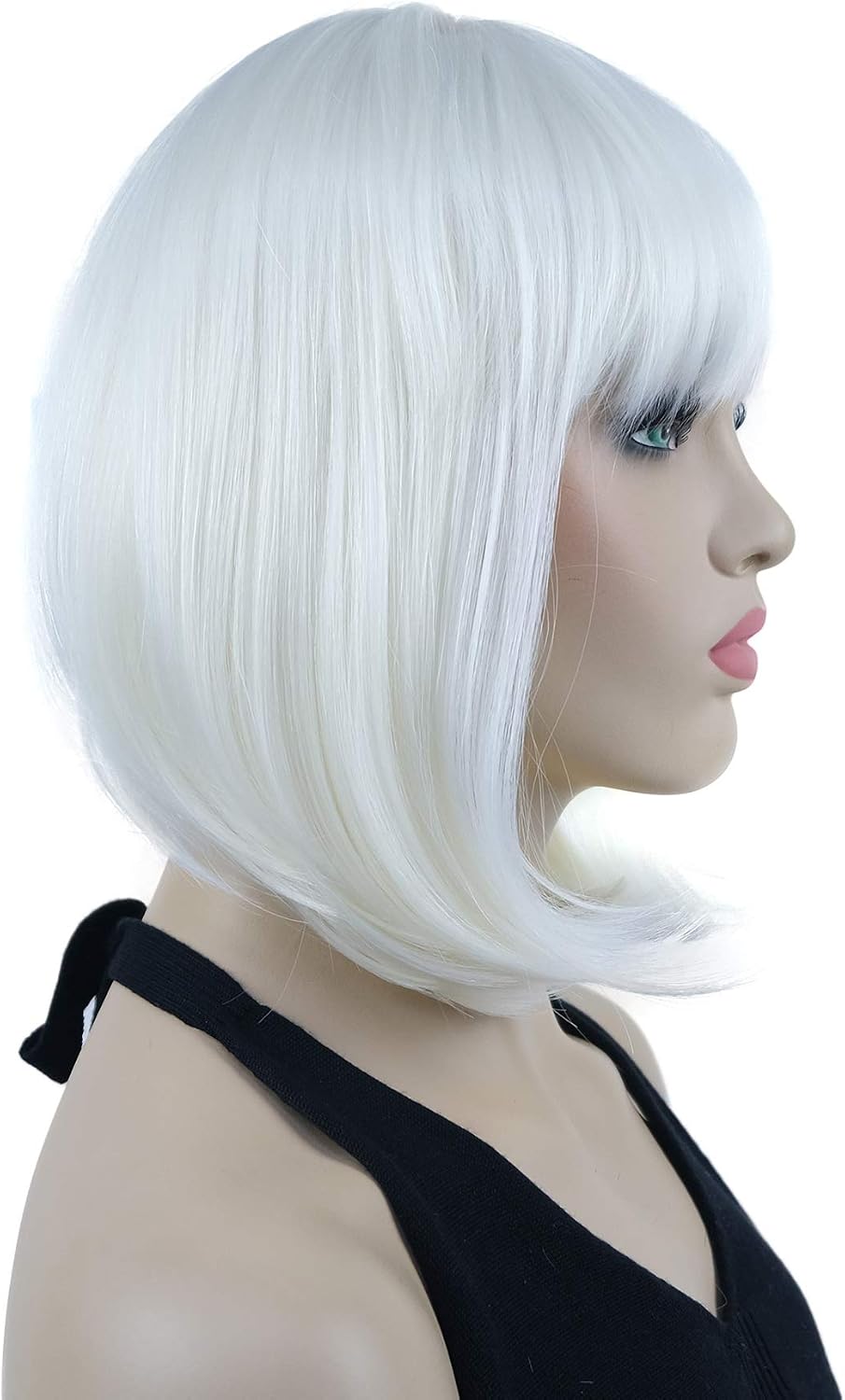 Lydell 10" Short Straight Bob Hair Wigs with Bangs Synthetic Hair Cute Wigs (613A White Blonde) - Image 5