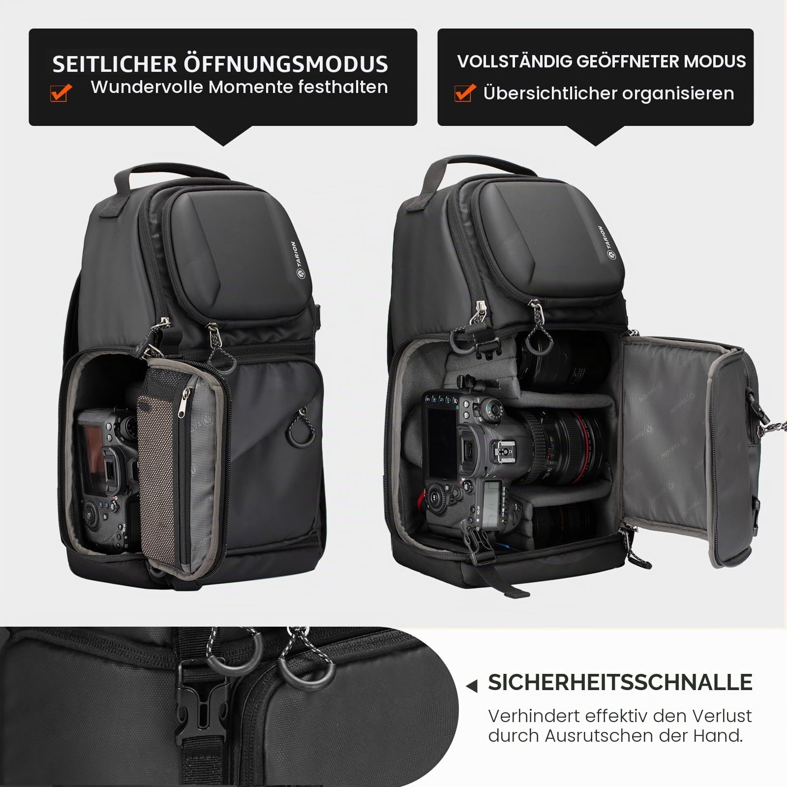 TARION Kameratasche Sling Kamera Schultertasche Umhängetasche Wasserabweisend Fotorucksack Spiegelreflex mit Regenschutz, Kamera Tasche Kompatibel mit DSLR SLR Kamera Objektiv Stativ (TR-S, Schwarz) | Kompakte Kamera-Umhängetasche mit Regenschutz für DSLR