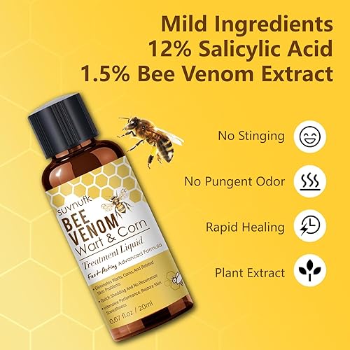 Miniatura 4 de SUVNUFK Removedor de verrugas de veneno de abeja, congelación de verrugas de acción rápida con 12% de ácido salicílico, removedor líquido de marcas