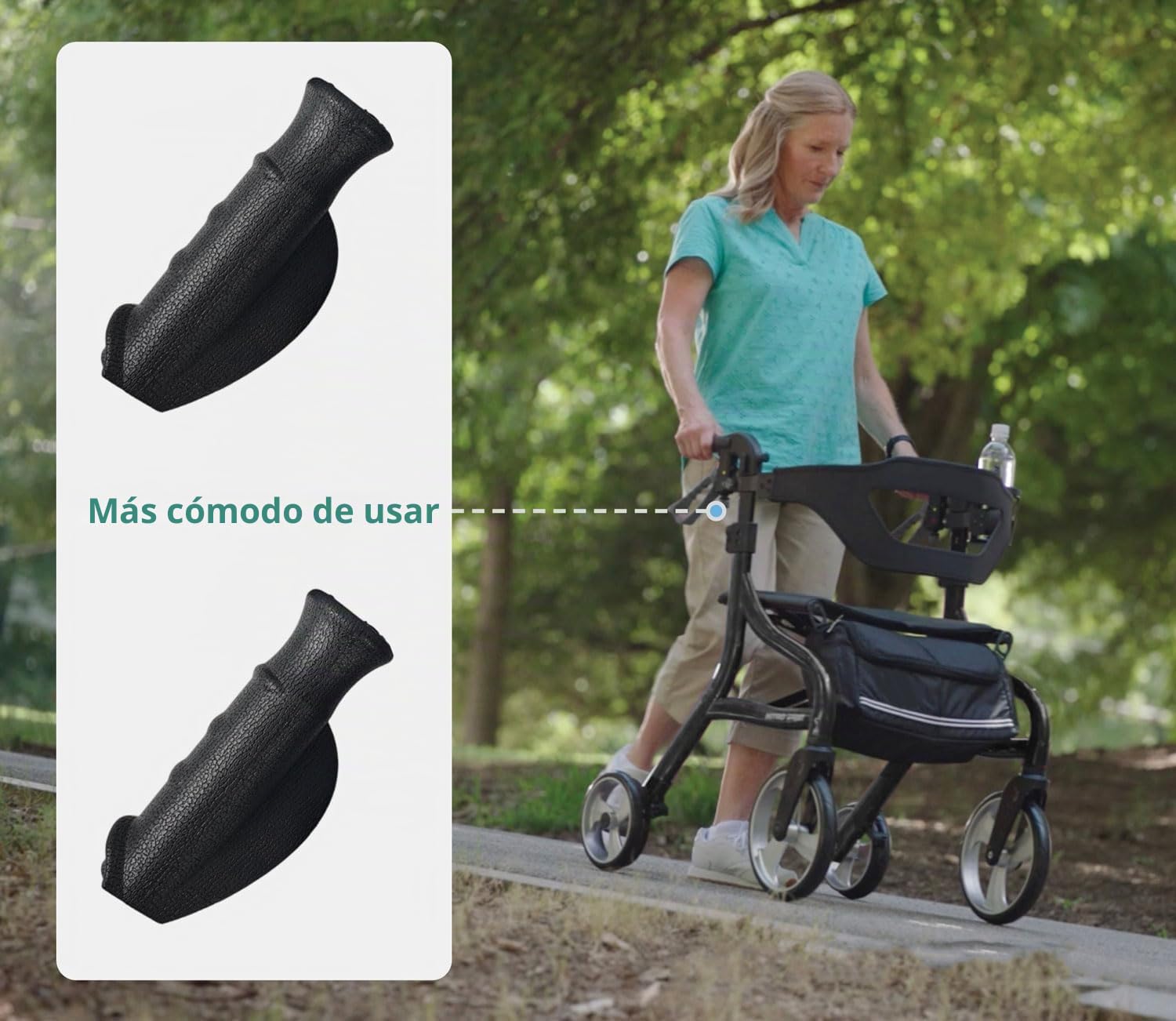 2 asas cómodas para andador, mango para andador, mango anatómico negro, diseño ergonómico, 22 mm, accesorios para andadores, andador Crutch