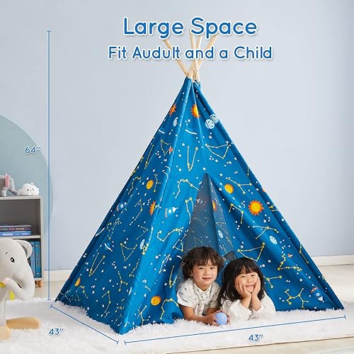 Vista 5 de Asweets Tienda de campaña tipi para niños, tienda de campaña para interiores y exteriores, tienda de campaña de algodón para niñas y niños