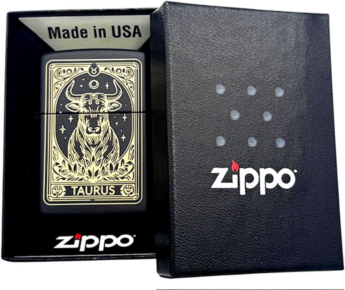 Zippo Lighter - Personalized Custom Message Engraved on Backside Zodiac, Horoscope Signs (Taurus)