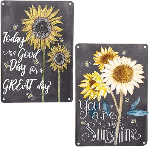 PXIYOU Cartel de hojalata vintage con diseño rústico de girasol, decoración del hogar para el hogar, sala de estar, cocina y baño, 2 unidades de 8 x