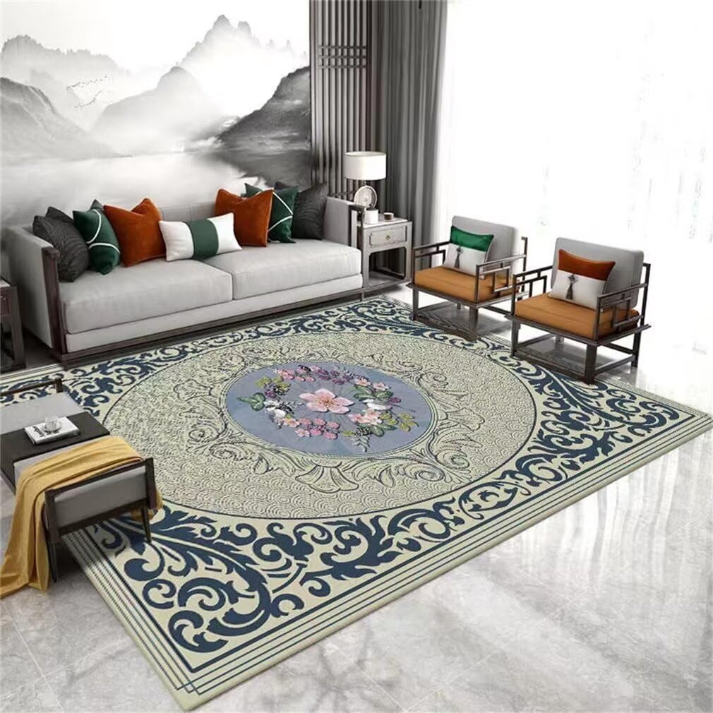 Tapis descente de lit chambre adulte antidérapant grand format bleu