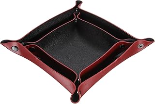 sourcing map 2 bandejas de cuero sintético unisex plegables pequeñas para guardar llaves, billeteras, relojes, joyas, dados, color negro y rojo