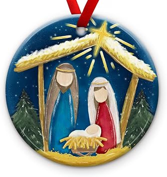 Cute Nativity Scene Ornaments 2026 - Mary, Joseph, Jesus Christ Tree Decor, Holy Night Artstyle Decor - Catholic Xmas Ornaments, Nativity Ornament, Religious Gift Ideas for Kids, Sons