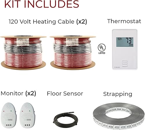 Miniatura 9 de LuxHeat Juego de cables de calefacción de suelo radiante, 120 pies cuadrados - Sistema eléctrico de calefacción por suelo radiante de 120 V debajo