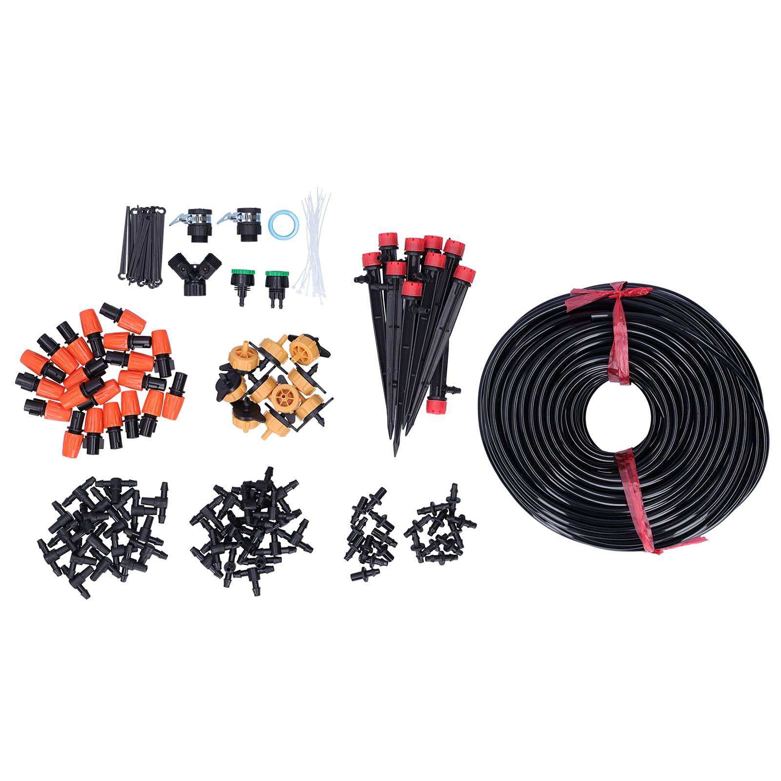 Kit di irrigazione a goccia 40M 4/7, di irrigazione per giardino con ugelli regolabili, kit di irrigazione automatica per serra, prato e orto con valvola a doppio scarico e
