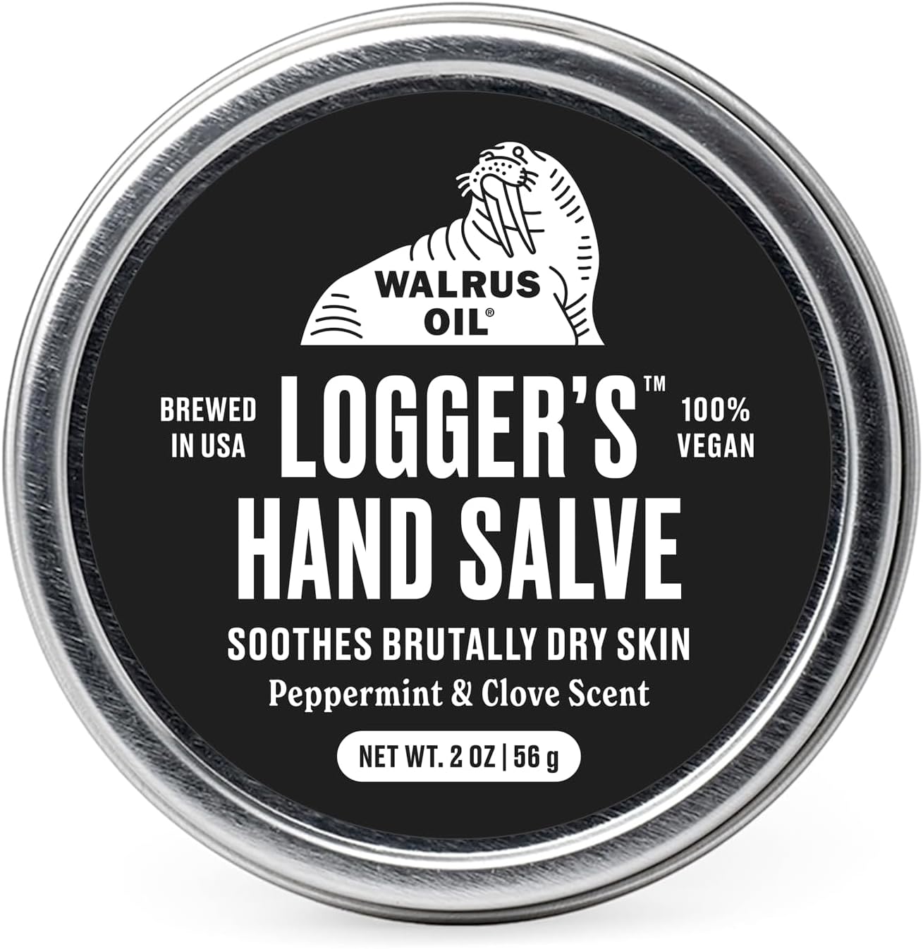 WALRUS OIL - Logger's Hand Salve Cream, 2oz, 100% Vegan and Beeswax-Free, Made with Coconut Oil, Cocoa Butter, Olive Wax, and more. Peppermint and Clove scent.