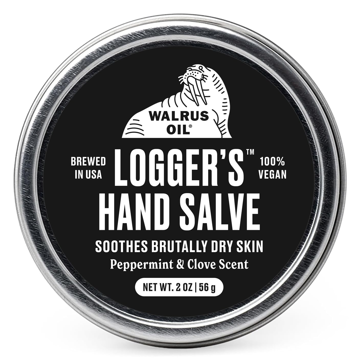 Walrus Oil - Logger's Hand Salve Cream, 2oz, 100% Vegan and Beeswax-Free, Made with Coconut Oil, Cocoa Butter, Olive Wax, and more. Peppermint and Clove scent.