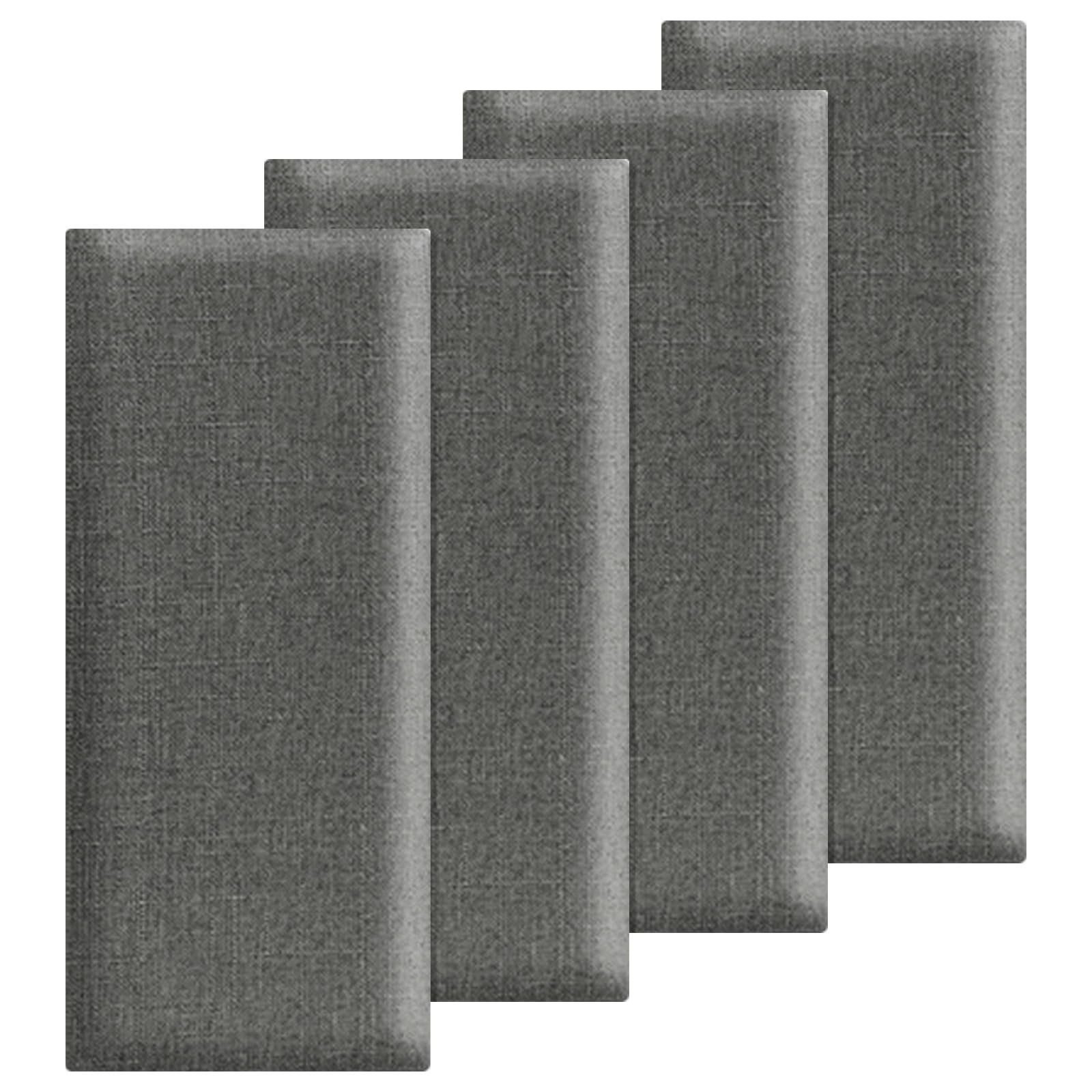 FARYODI Pannelli da parete imbottiti, 4 pezzi, 40 x 20 cm, autoadesivi, imbottitura morbida, cuscino da parete, per lettino, cameretta dei bambini, camera da letto e ufficio (grigio scuro)