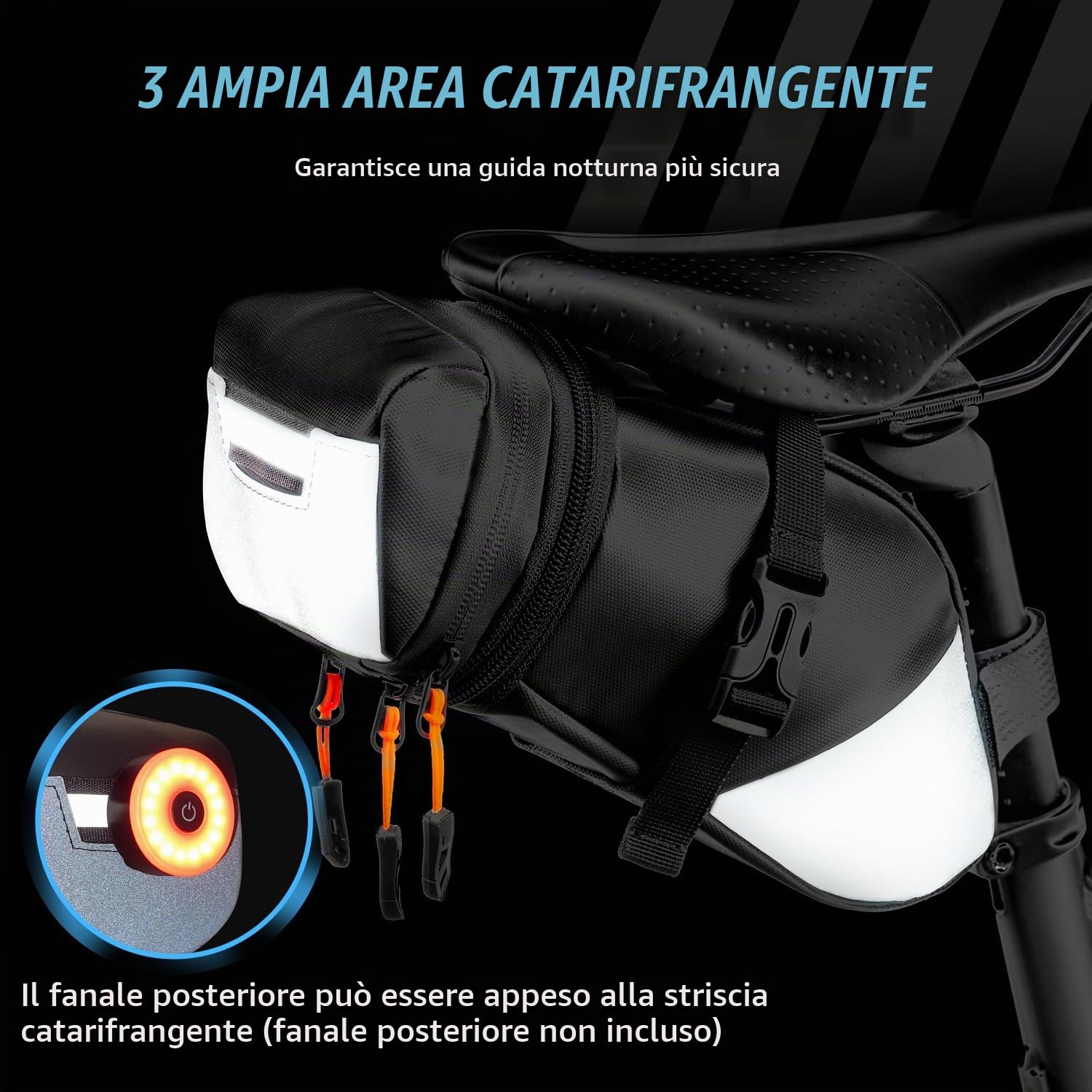 WOTOW Borsa Da Sella Per Bicicletta, borsa da sella per bicicletta impermeabile Accessori per ciclismo Pacchetto a cuneo con striscia riflettente