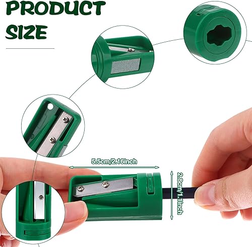 Miniatura 7 de Paquete de 20 sacapuntas de carpintero, compacto manual, sacapuntas de carpintería, portátil, para carpintería, viajes, oficina, 5 tonos vibrantes