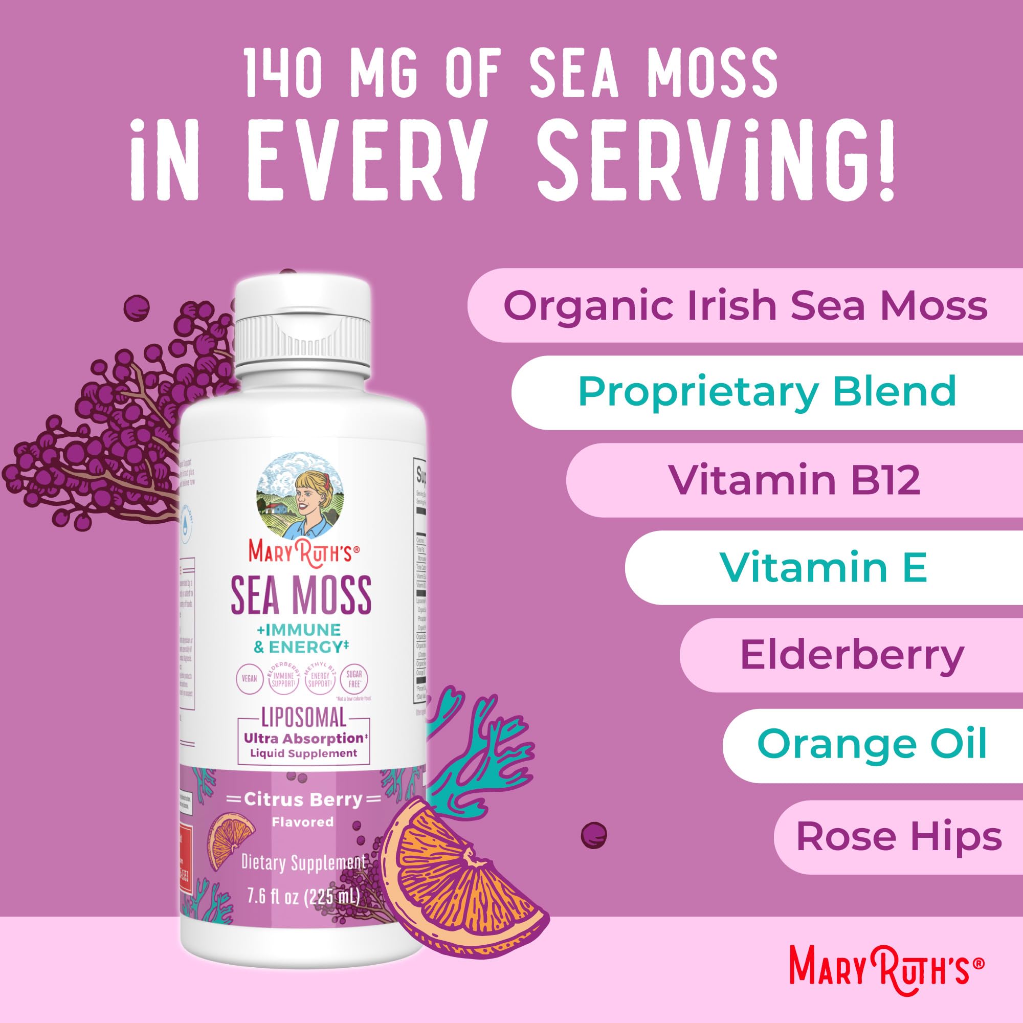 MARYRUTH'S Sea Moss + Immune & Energy Liposomal 140mg Irish Sea, 7.6 oz — Amazon image 8