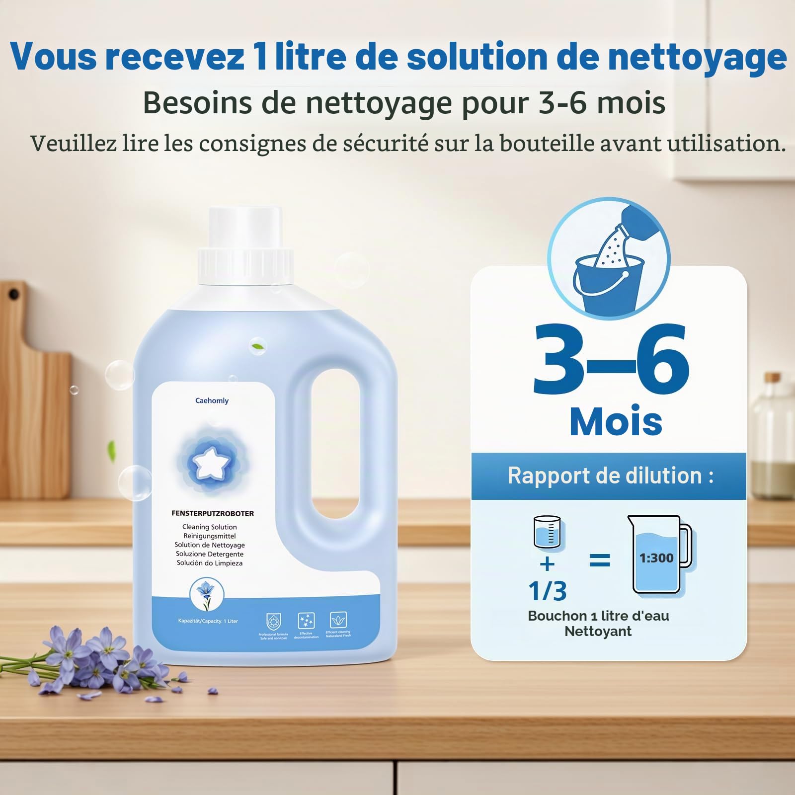 Solution de nettoyage pour robot nettoyeur de vitres ECOVACS Winbot W1 PRO, W2, W2 OMNI, W2 PRO, W2 PRO OMNI, WINBOT MINI, W2S, W2S OMNI (1 l)