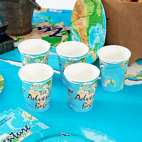 Miniatura 6 de Adventure World Awaits - Juego de suministros de fiesta para 24 personas kit de vajilla temática de viaje de exploración  platos de fiesta