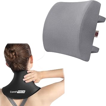 Lumbar Support Pillow for Back Pain Relief - Grey & ComfiTECH Neck Ice Pack Wrap