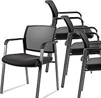 CLATINA Mesh Back Stacking Arm Chairs 4-Pack: Ergonomic Lumbar Support, Breathable Fabric Seat for Office Reception Church - Black