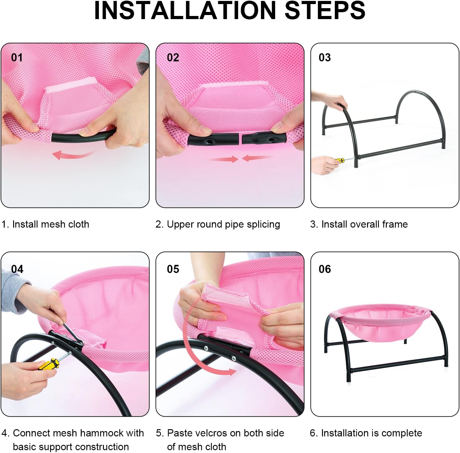 NOYAL Cat Hammock Bed, Elevated Pet Bed Breathable Hanging Nest with Detachable Cover and Heavy Duty Iron Frames Cat Cooling Cot for Kitty & Puppy Indoor and Outdoor Cat Hammock (Pink)