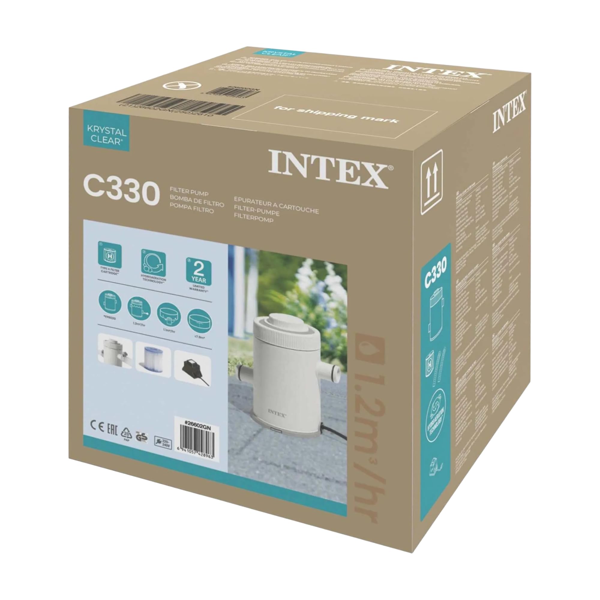 Intex Pompe à filtre à cartouche C330 (12 Volt) 26602GN (débit de la pompe : 1 250 l/h)