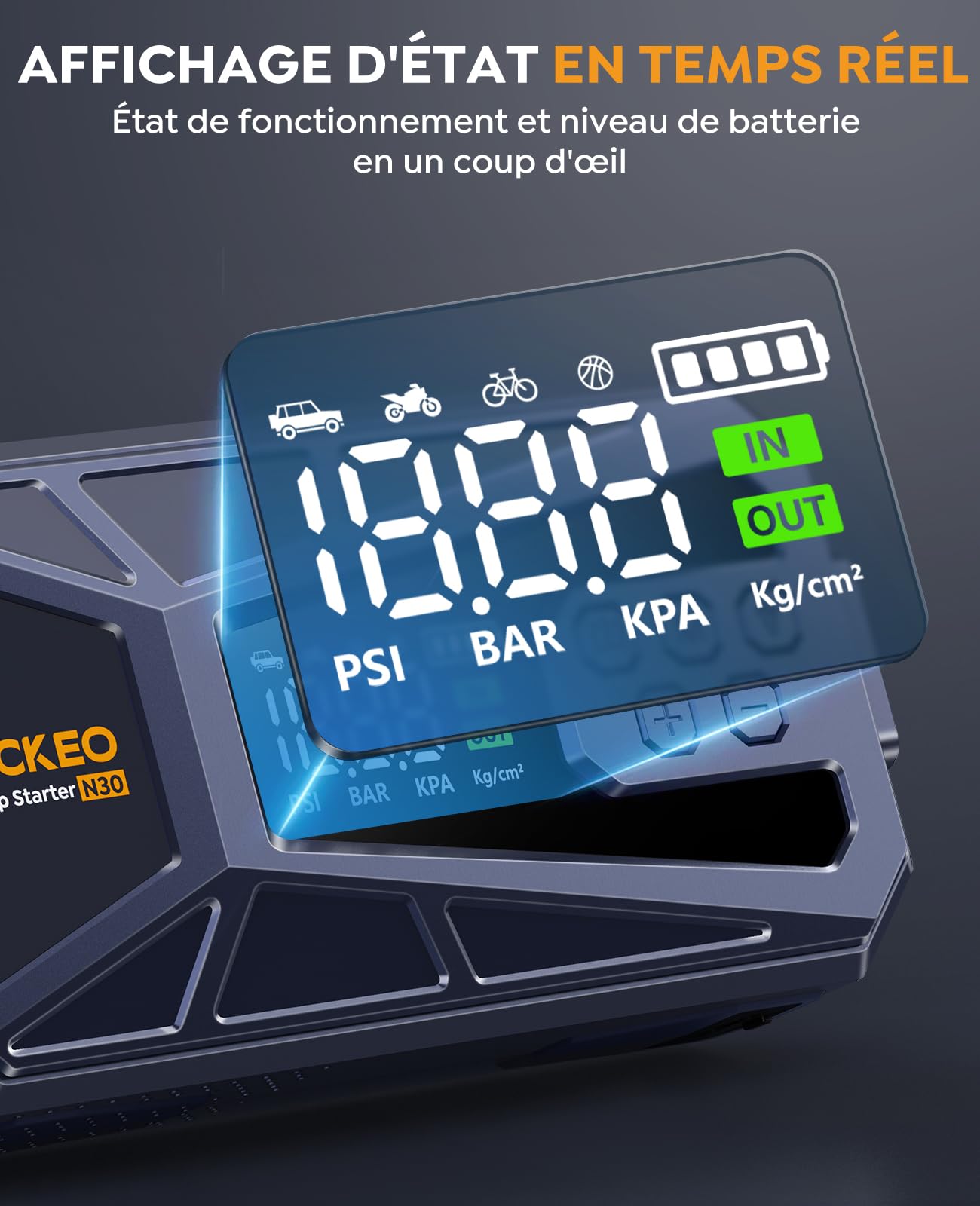 Booster Batterie Voiture 8000A avec Compresseur 160PSI, 12V Booster Voiture Portable (Essence & Diesel 12L), Démarreur Batterie Voiture avec Écran LCD,Eclairage de Secours,Banque d'alimentation