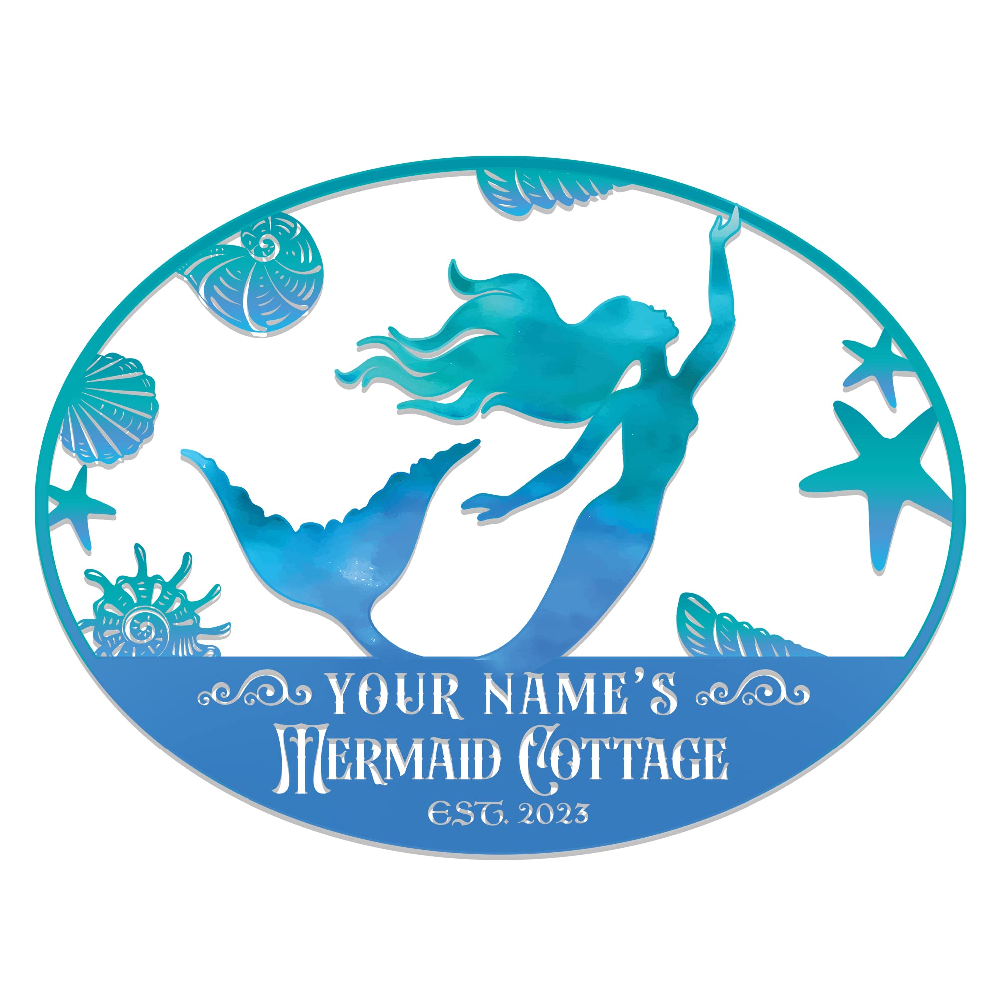 WODORO Custom Mermaid Bar Printed Metal Sign Wall Art, Mermaid Cottage Beach House Cottage Decor, Summer House Tiki Decor, Home Outdoor Decor,