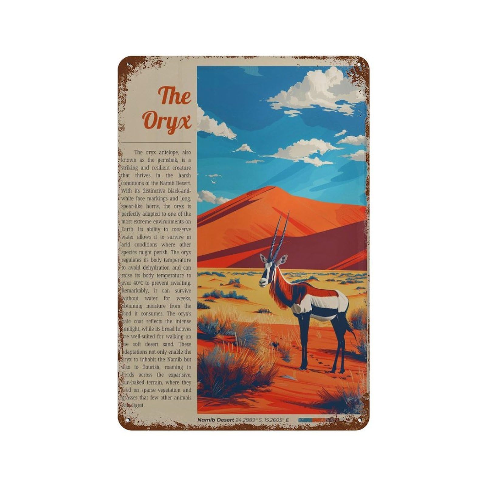 xiaoxiaoshen Oryx Antelope Namib Desert Travel (2) Wall Decor Art Metal Tin Poster Modern Home Decor Art Home Bar Shop Decorations Vintage Sign 30x20cm