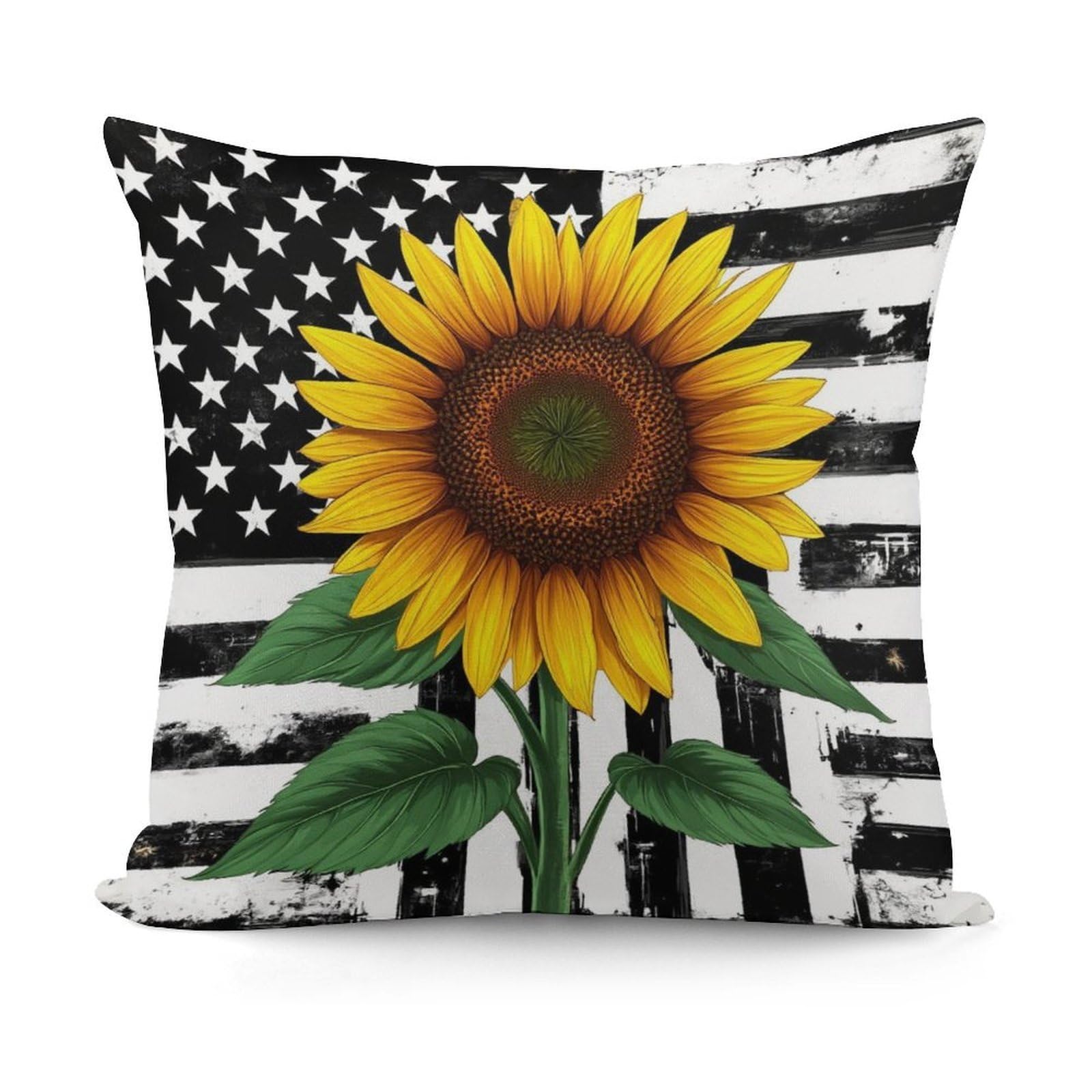 Smazdfxx Picture(704) All Seasons Decorative Throw Soft Comfort Black And White American Flag Sunflower Art Pillow Covers For Living Room Couch Bed Sofa