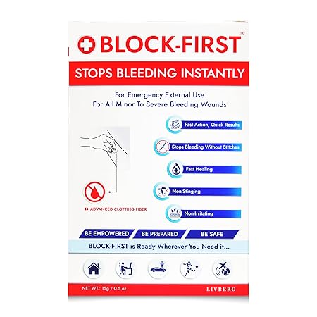 BLOCK-FIRST Stops Bleeding Instantly Without Stitches, Advanced Emergency First Aid for All Minor to Severe Bleeding Wounds, Multi-Use Pack, for Cuts, Lacerations & Traumatic Injuries