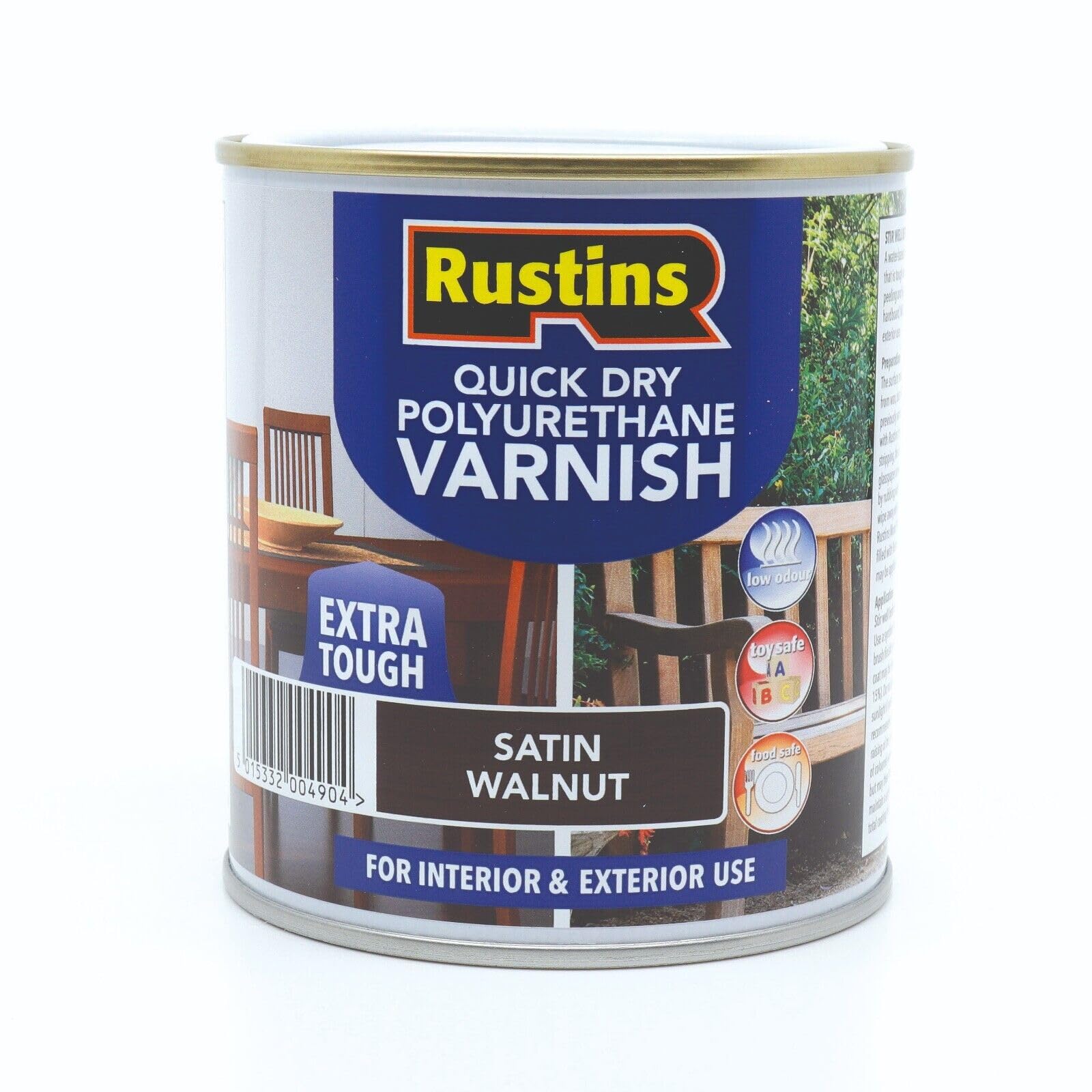 Rustins Quick Dry Polyurethane Varnish Extra Tough Satin Walnut 250ml