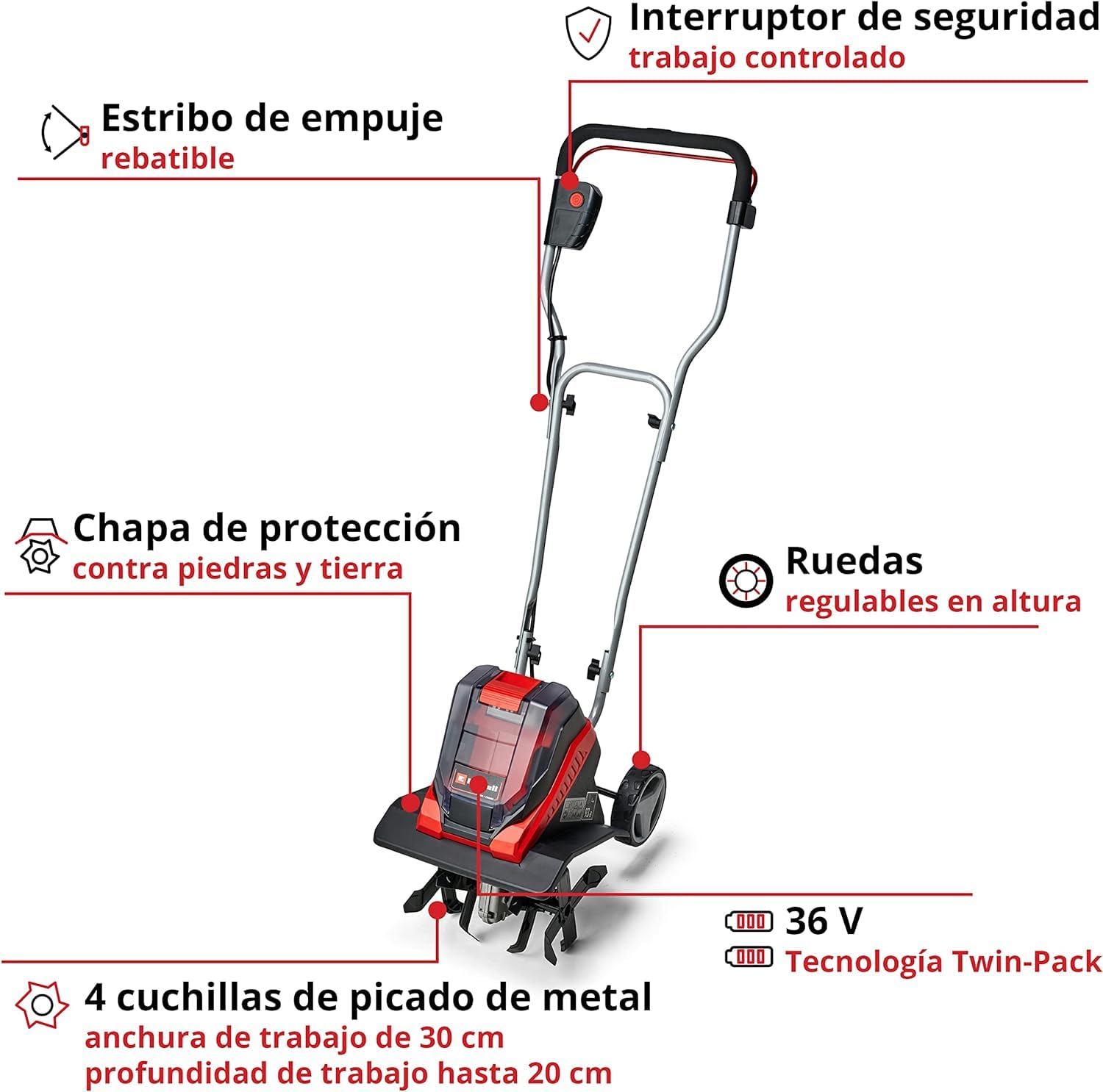 Einhell Aradora inalámbrica- GE-CR 30 Li Power X-Change - Iones de Litio de 36 V, Interruptor de Seguridad de 2 Puntos, Mango Plegable, Ruedas de Transporte, suministrado sin batería ni Cargador