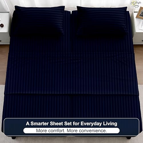 Miniatura 6 de Cottington Lane Juego de sábanas divididas tamaño California King de 5 piezas para cama ajustable, algodón suave de alta calidad de 16 pulgadas de