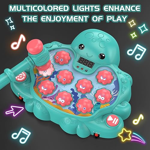 Miniatura 2 de Juego Octopus Vitality Strike, Juguete Musical Educativo Whack-A-Mole con 2 Modos de Juego, Pantalla de Puntuación Digital, Juguete de Aprendizaje