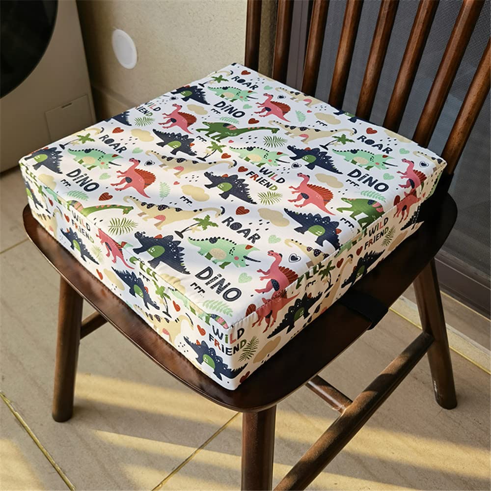 Chickwin Toddler Booster Seat for Dining Table Thick Increasing Washable Cushion with 2 Adjustable Straps Safety Buckle, Dismountable Portable Travel for Baby Child Kids (Stegosaurus,32x32x8cm)