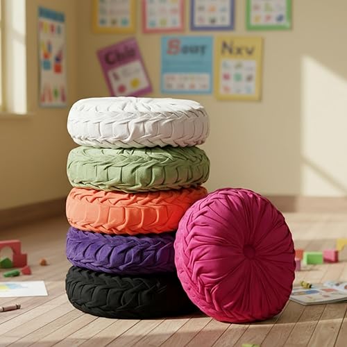 Miniatura 14 de Yerliker 6 cojines de suelo redondos de terciopelo de 15 pulgadas, cojines flexibles de colores, almohadas alternativas para sofá, silla, sala de